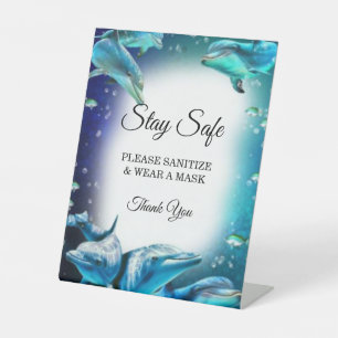 Beach Theme Dolphin Wedding Safety Pedestal Sign