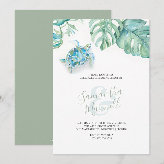 Beach Theme Engagement Party Invites Watercolor (Front/Back)