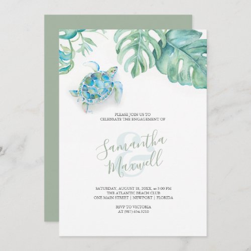 Beach Theme Engagement Party Invites Watercolor