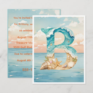 Beach Theme Initial Birthday Digital Download Invitation