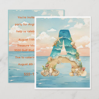 Beach Theme Initial Birthday Digital Download Invitation