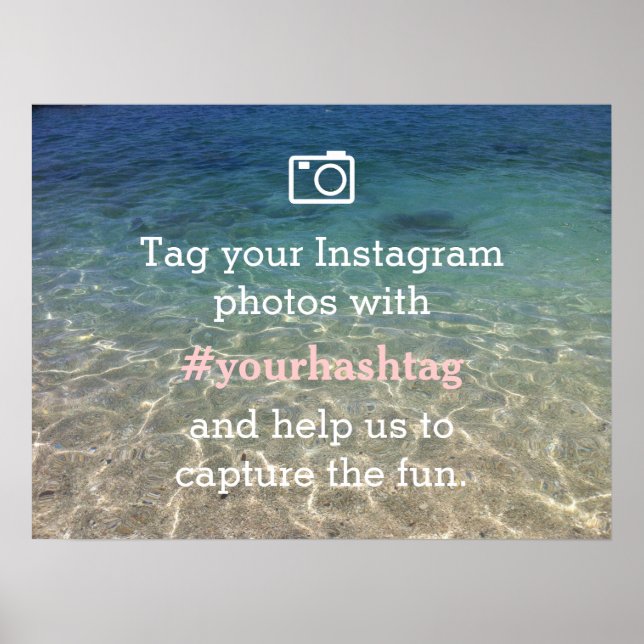 Beach Theme Instagram Photos Hashtag Wedding Sign (Front)