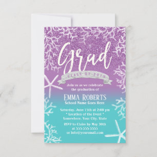 Beach Theme Lavender Teal Ombre Graduation Party Invitation
