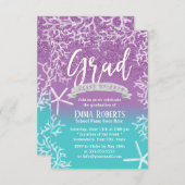 Beach Theme Lavender Teal Ombre Graduation Party Invitation (Front/Back)