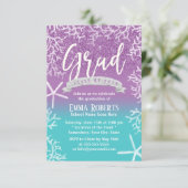 Beach Theme Lavender Teal Ombre Graduation Party Invitation (Standing Front)