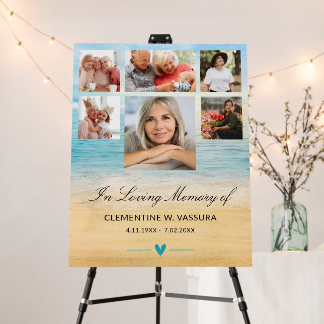 Beach Theme Loving Memory 6 Photos Funeral Foam Board (In Situ (Stand))