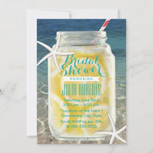 Beach Theme Mason Jar &amp; Starfish Bridal Shower 5x7 Paper Invitation Card