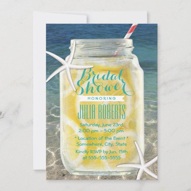 Beach Theme Mason Jar & Starfish Bridal Shower Invitation (Front)