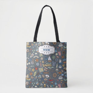 Beach Theme, Nautical Pattern Tote Bag