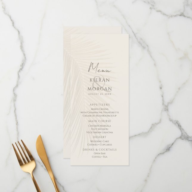 Beach Theme Palm Leaves Menu (Front/Back In Situ)