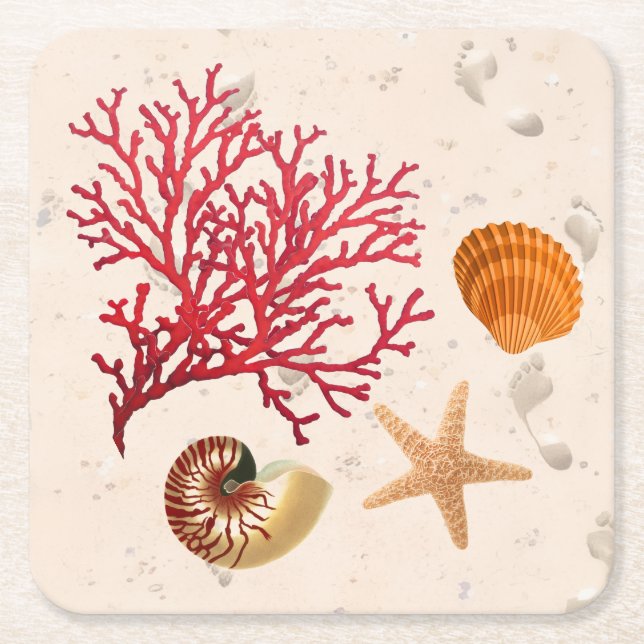 Beach theme party square paper coaster (Front)