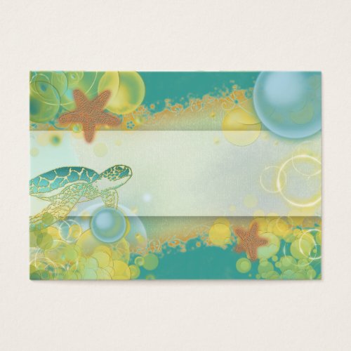 Beach theme placement cards turtle starfish business cards