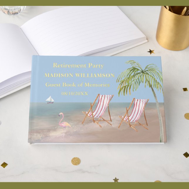 Beach Theme Retirement Party Real Gold Foil  Foil Guest Book (Creator Uploaded)