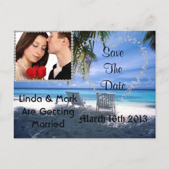 Beach Theme Save The Date Picture Postcard  Bling by PersonalCustom at Zazzle