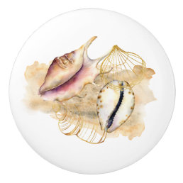 Beach Theme Sea Shells Watercolor Art Ceramic Knob