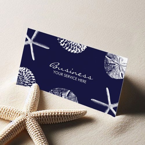 Beach Theme Seashells Elegant Navy Blue Business Card