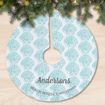 Beach Theme Shell Family Name Beach House Teal Brushed Polyester Tree Skirt