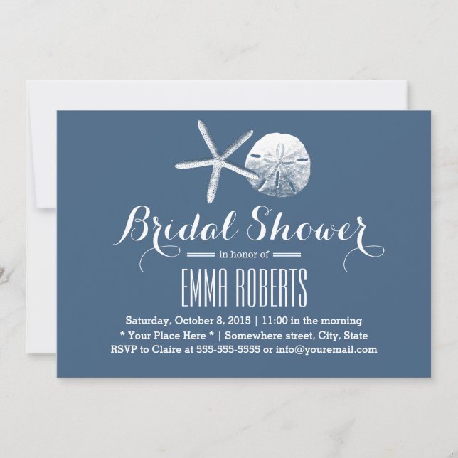 Beach Theme Starfish & Sand Dollar Bridal Shower Invitation (Front)