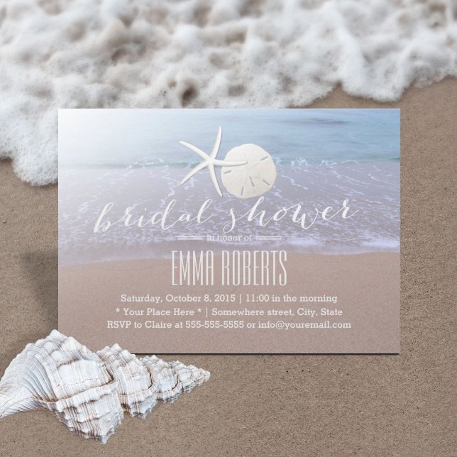 Beach Theme Starfish & Sand Dollar Bridal Shower Invitation