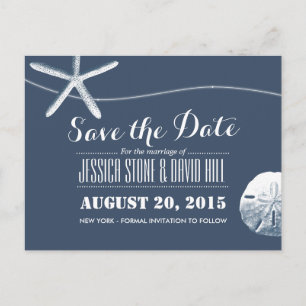 Beach Theme Starfish & Sand Dollar Save the Date Announcement Postcard