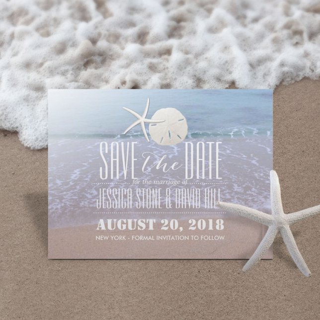 Beach Theme Starfish & Sand Dollar Save the Date Announcement Postcard (Creator Uploaded)