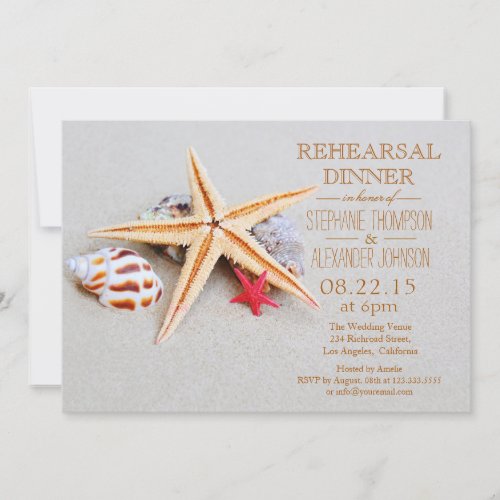 Beach Theme Starfish Seashell Rehearsal Dinner Invitation