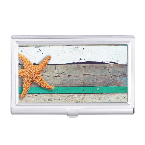 Beach Theme Starfish Wedding Rustic Business Card Case