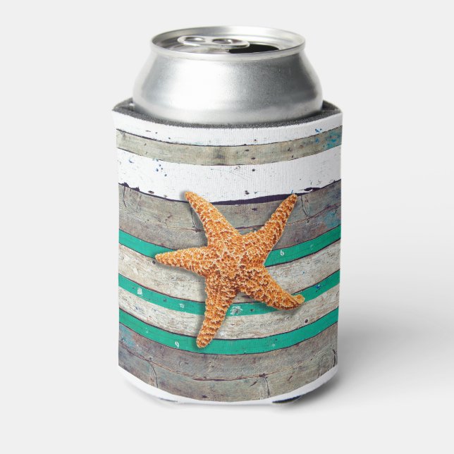 Beach Theme Starfish Wedding Rustic Can Cooler (Can Back)