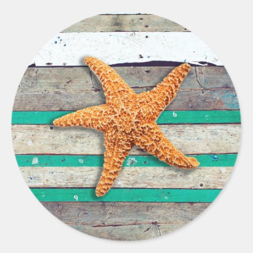 Beach Theme Starfish Wedding Rustic Classic Round Sticker
