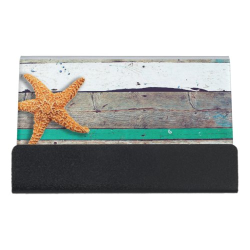 Beach Theme Starfish Wedding Rustic Desk Business Card Holder