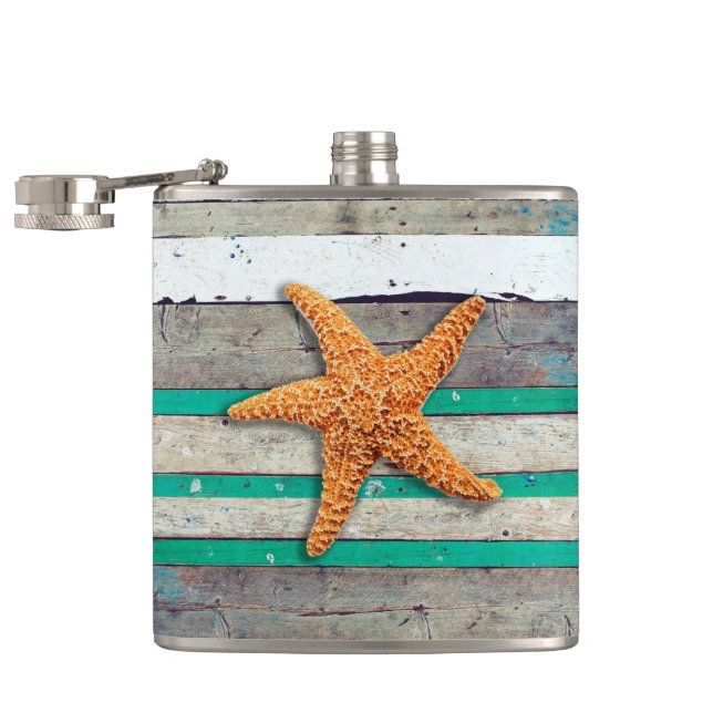 Beach Theme Starfish Wedding Rustic Flask (Opened)