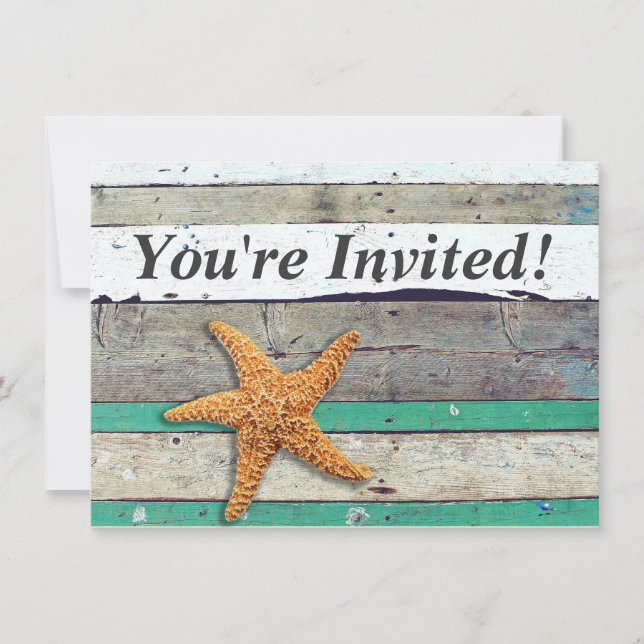 Beach Theme Starfish Wedding Rustic Invitation (Front)