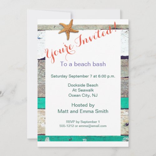 Beach Theme Starfish Wedding Rustic Invitation