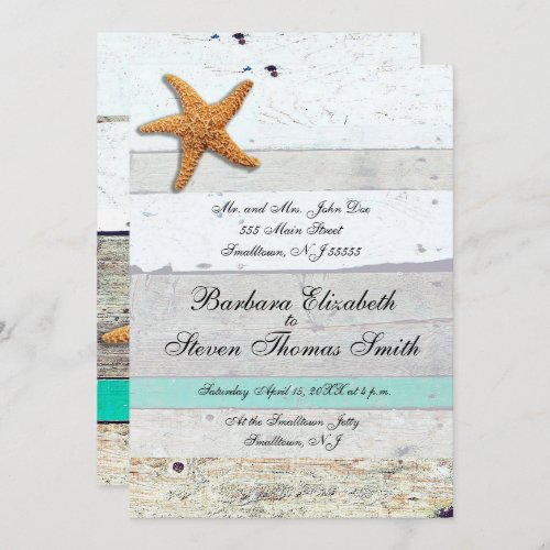 Beach Theme Starfish Wedding Rustic Invitation