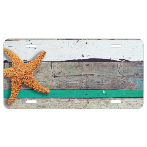 Beach Theme Starfish Wedding Rustic License Plate