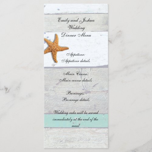Beach Theme Starfish Wedding Rustic Menu