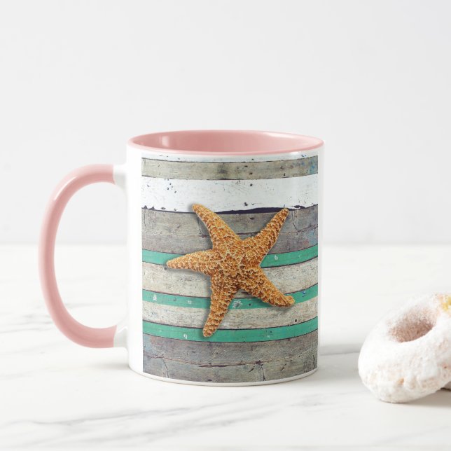 Beach Theme Starfish Wedding Rustic Mug (With Donut)