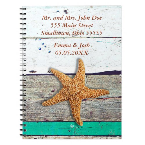 Beach Theme Starfish Wedding Rustic Notebook