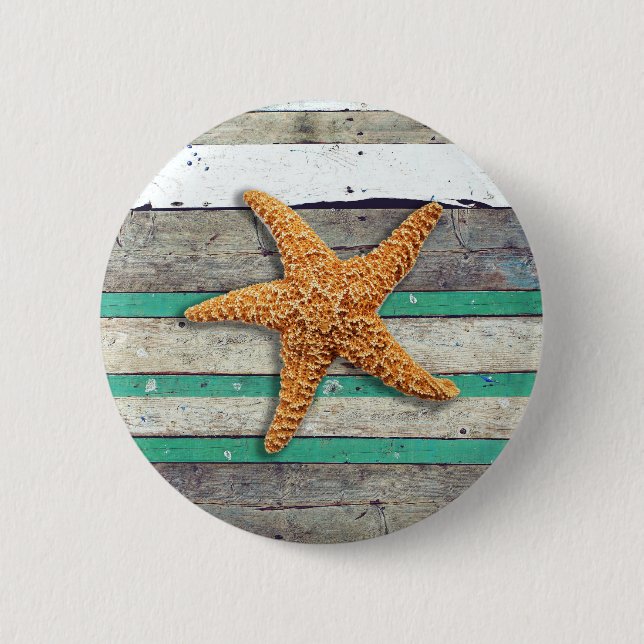 Beach Theme Starfish Wedding Rustic Pinback Button (Front)