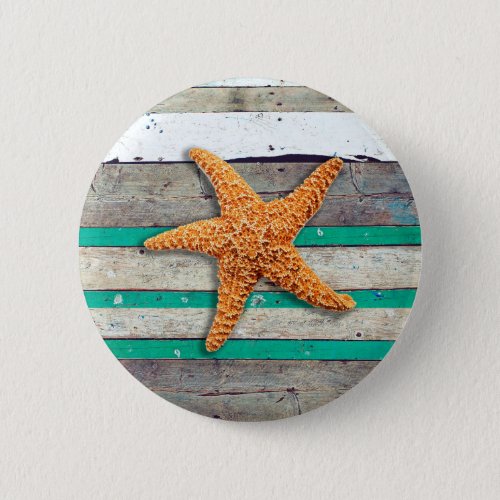 Beach Theme Starfish Wedding Rustic Pinback Button