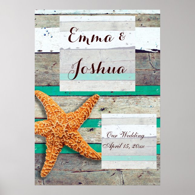 Beach Theme Starfish Wedding Rustic Poster (Front)