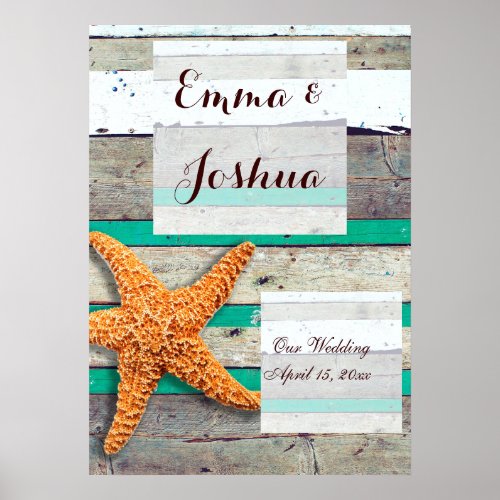 Beach Theme Starfish Wedding Rustic Poster