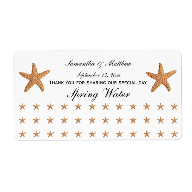 Beach Theme Sugar Starfish Pattern Water Labe Label (Front)