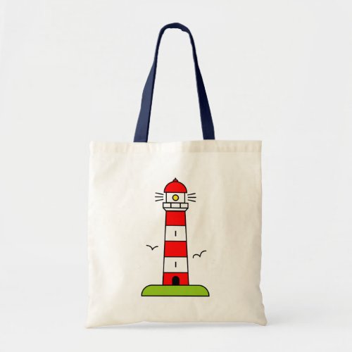 Beach theme tote bag with light house design