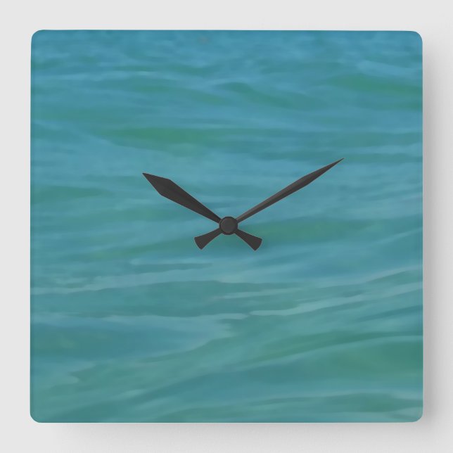 Beach Theme Tropical Blue Green Aquamarine Waves Square Wall Clock (Front)