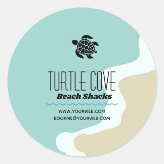 Beach Theme Turtle Logo Round Label