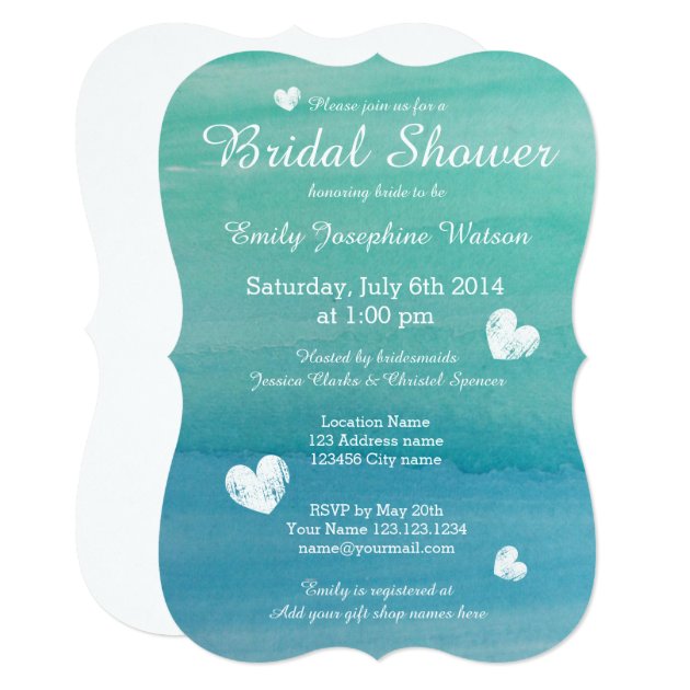 Beach Theme Watercolor Bridal Shower Invitations