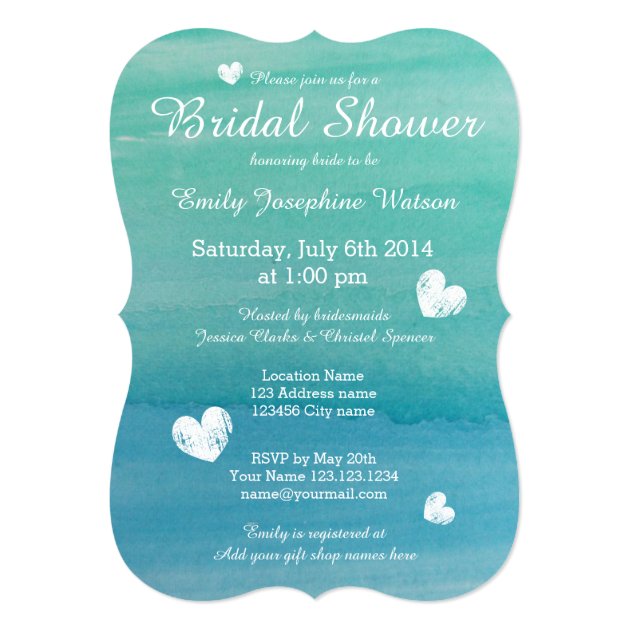 Beach Theme Watercolor Bridal Shower Invitations