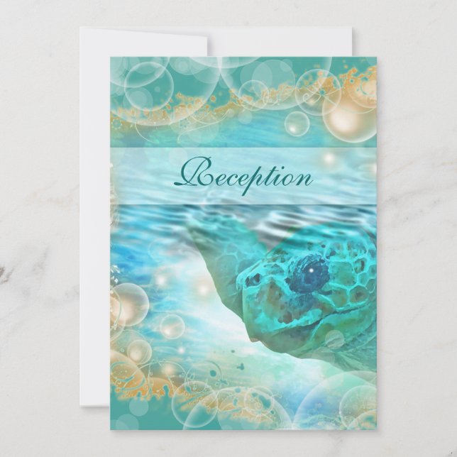 Beach theme wedding blue ivory reception invitation (Front)