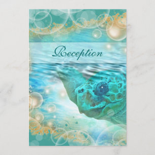 Beach theme wedding blue ivory reception invitation